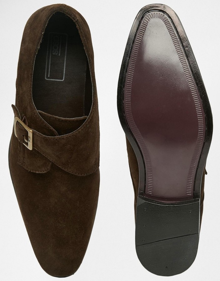 Asos Single Strap Monk Shoes In Brown Suede, $68 | Asos | Lookastic