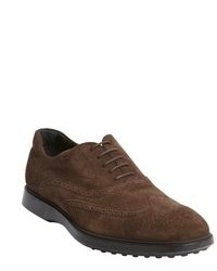 Tod's Dark Brown Suede Lace Up Wingtip Oxfords