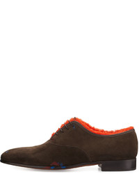 Salvatore Ferragamo Suede Oxford With Shearling Lining Brown