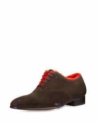 Salvatore Ferragamo Suede Oxford With Shearling Lining Brown