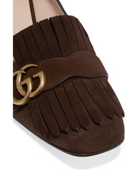 Gucci Fringed Suede Pumps Brown