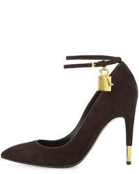 Tom Ford Suede Ankle Lock Pump Chocolate