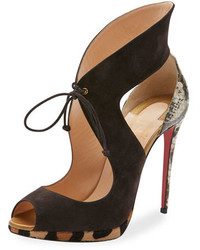 Christian Louboutin Campanina Self Tie 120mm Red Sole Sandal Taupe