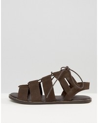 Asos Gladiator Sandals In Brown Suede With Tie Lace