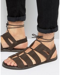Asos Gladiator Sandals In Brown Suede With Tie Lace