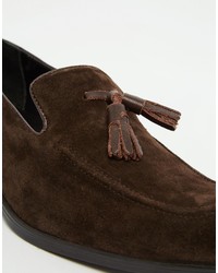 Asos Brand Loafers In Brown Suede With Tassel