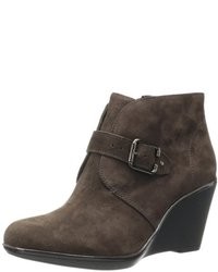 Dark Brown Suede Wedge Ankle Boots