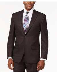 Sean John Dark Brown Plaid Classic Fit Suit
