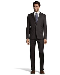 Armani Dark Brown Sharkskin Virgin Wool 2 Button C Line Suit With Flat Front Pants