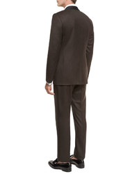 Canali Flannel Satin Collar Tuxedo Suit Brown