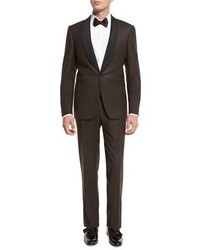Canali Flannel Satin Collar Tuxedo Suit Brown
