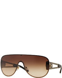 Versace Gradient Greek Key Shield Sunglasses Brown