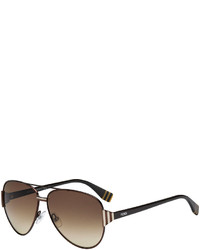 Fendi Striped Temple Aviator Sunglasses Dark Brown