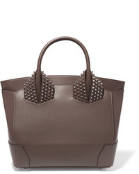 Christian Louboutin Eloise Large Spiked Textured Leather Tote Chocolate
