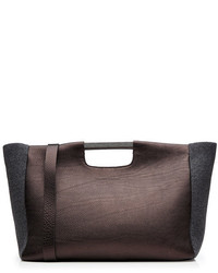 Brunello Cucinelli Textured Leather Tote With Bead Embellisht