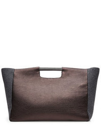 Brunello Cucinelli Textured Leather Tote With Bead Embellisht