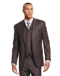 Sean John Olive Pindot Vested Classic Fit Suit