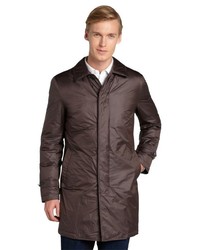 Canali Brown Microcheck Quilted Overcoat