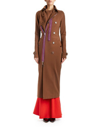 Givenchy Zip Trim Long Belted Trenchcoat Chocolate