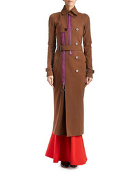 Givenchy Zip Trim Long Belted Trenchcoat Chocolate