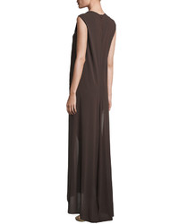 Brunello Cucinelli Sleeveless Front Slit Tunic Dress Brown