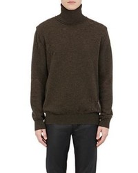 Balenciaga Distressed Brushed Turtleneck Sweater Brown Dark Green