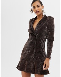 Y.a.s Glittery Peplum Hem Mini Blazer Dress In Black