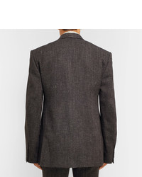Balenciaga Brown Double Breasted Wool Blend Tweed Blazer