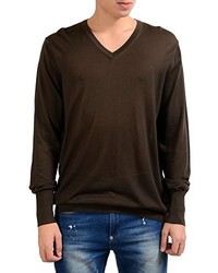 Malo 100% Cashmere Dark Brown V Neck Light Pullover Sweater Us 3xl It 58