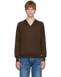 Tom Ford Brown Silk V Neck Sweater
