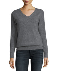 Neiman Marcus Cashmere Collection Relaxed V Neck Cashmere Sweater