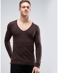 Asos Extreme V Neck Sweater In Muscle Fit