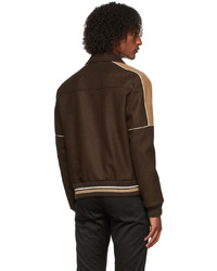 Saint Laurent Brown Beige Teddy Varsity Jacket