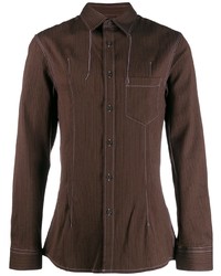 Dark Brown Vertical Striped Long Sleeve Shirt