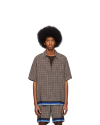Dark Brown Vertical Striped Short Sleeve Shirt