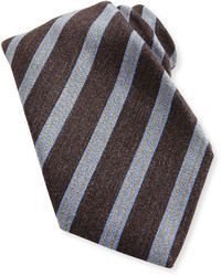 Kiton Awning Stripe Woolsilk Tie Brown