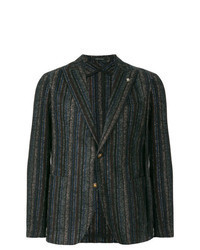 Dark Brown Vertical Striped Wool Blazer
