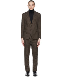 Dark Brown Vertical Striped Wool Suit