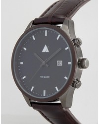 Asos Watch In Brown And Gunmetal With Date Window