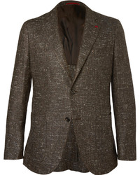 Isaia Brown Donegal Silk Wool And Cashmere Blend Blazer
