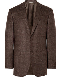 Canali Brown Basketweave Wool Mlange Blazer