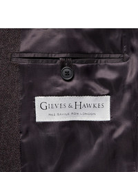 Gieves Hawkes Brown Slim Fit Herringbone Mlange Wool Blazer
