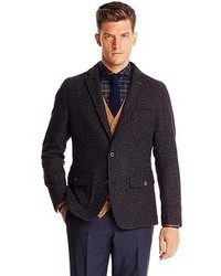 Men's Navy Denim Jacket, Dark Brown Wool | Men's Fashion