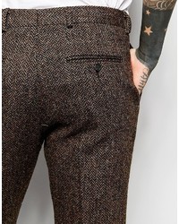 Asos Brand Slim Suit Pants In Brown Harris Tweed
