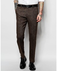 Asos Brand Slim Suit Pants In Brown Harris Tweed