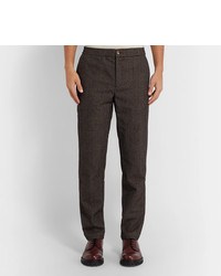 De Bonne Facture Brown Prince Of Wales Checked Brushed Virgin Wool And Cotton Blend Drawstring Trousers