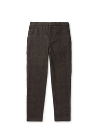 De Bonne Facture Brown Prince Of Wales Checked Brushed Virgin Wool And Cotton Blend Drawstring Trousers