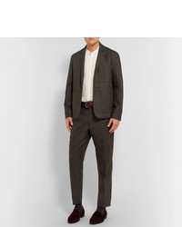 Barena Brown Tapered Cropped Puppytooth Wool Suit Trousers