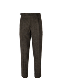 Barena Brown Tapered Cropped Puppytooth Wool Suit Trousers