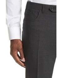 Canali Flat Front Solid Wool Trousers